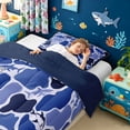 thumbnail image 4 of meiyoeat Blue Camouflage Shark Ocean Wildlife Twin Comforter Sets for Boys Girls, Underwater Marine Animal Fishing Bedding Set, Blue Reversible, 2-Piece, 1 Comforter and 1 Pillowcase, 4 of 6