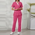 thumbnail image 4 of Minjewel Women's Fashion V-Neck Short Sleeve Scrubs for Women with Pockets, Stylish & Functional Scrub Set for Healthcare Professionals,Hot Pink M, 4 of 6