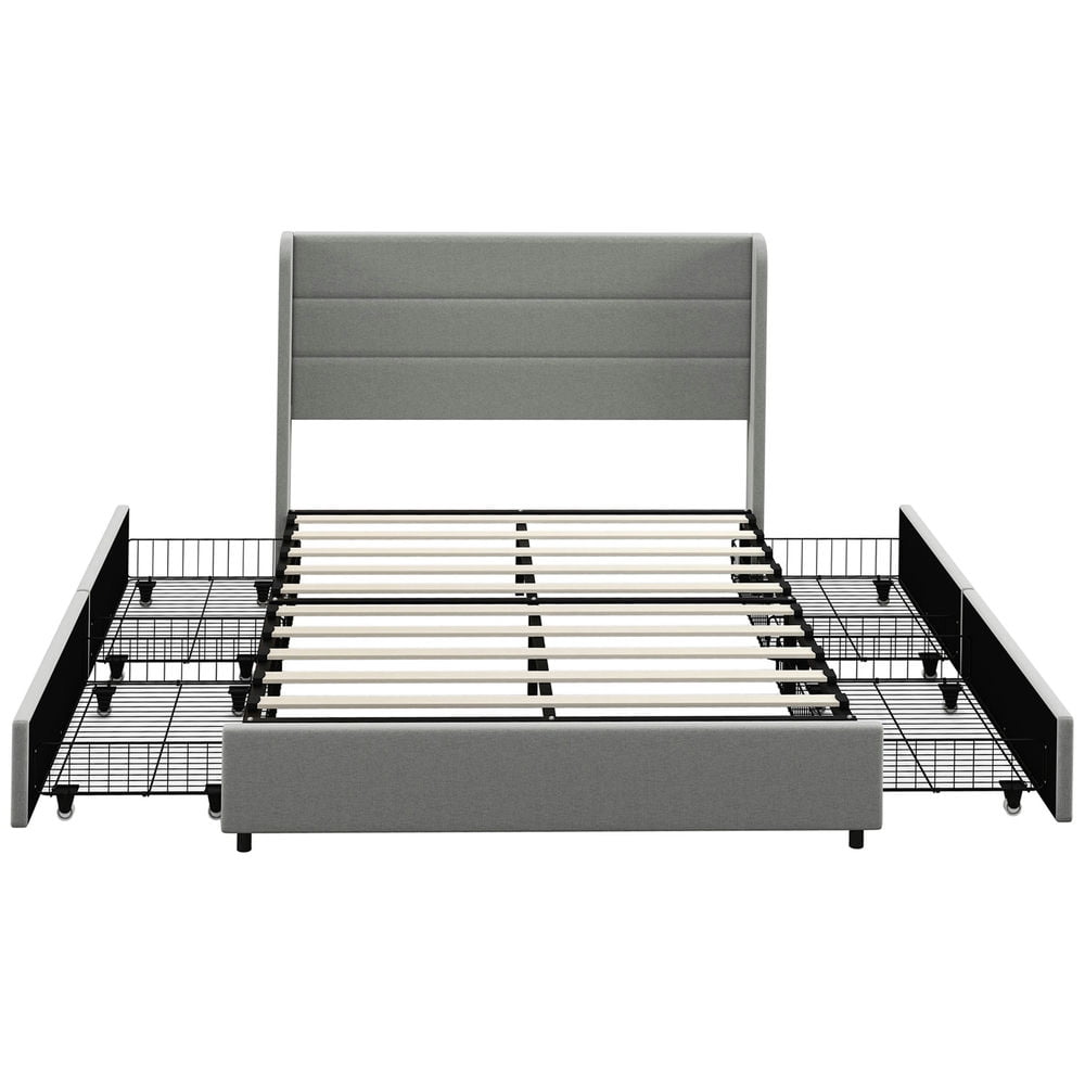 Demi Bonn Full Size Bed frame with Headboard, Upholstered Platform Bed Frame with Storage Drawers, Easy Assembly, No Box Spring Needed, Gray