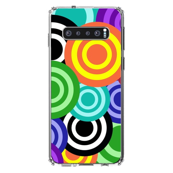 DistinctInk Clear Shockproof Hybrid Case for Samsung Galaxy S10+ PLUS(6.4" Screen) - TPU Bumper, Acrylic Back, Tempered Glass Screen Protector - Multi Color Swirls