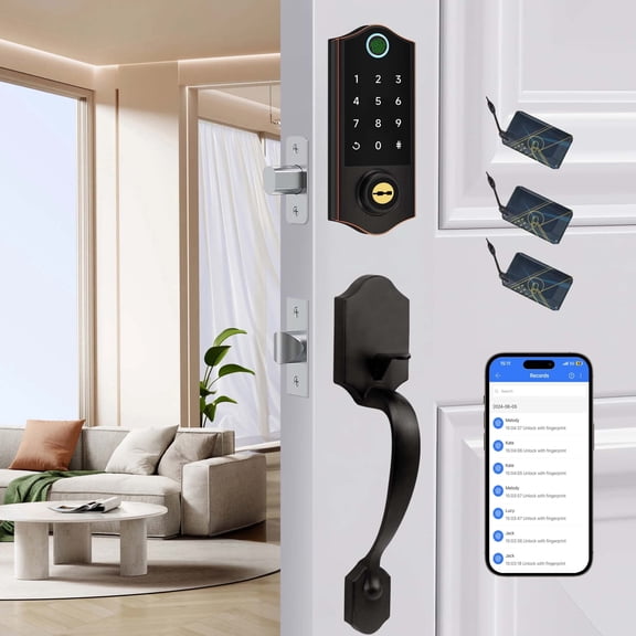 Keyless Entry Door Lock with Handle, Fingerprint Deadbolt Door Lock, Smart Door Locks for Front Door, Electronic Digital Keypad Lock, Easy to Install,