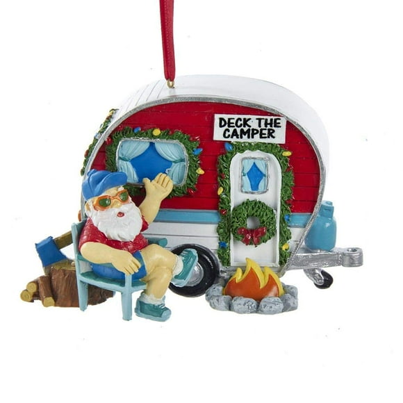 The Bridge Collection Novelty Ornament Santa and His Camper - Camping Christmas Ornament with Campfire and Decked Out Camper