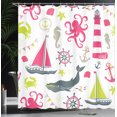 thumbnail image 4 of Ambesonne Nautical Shower Curtain, Lighthouse Pastel Colors, 69"Wx70"L, Pink and Apple Green, 4 of 5