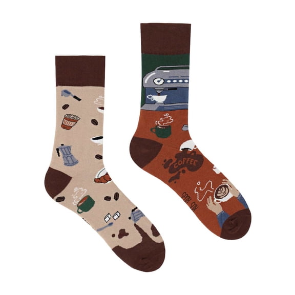 SPOX SOX - Mens & Ladies Mismatched Novelty Odd Socks - Coffee