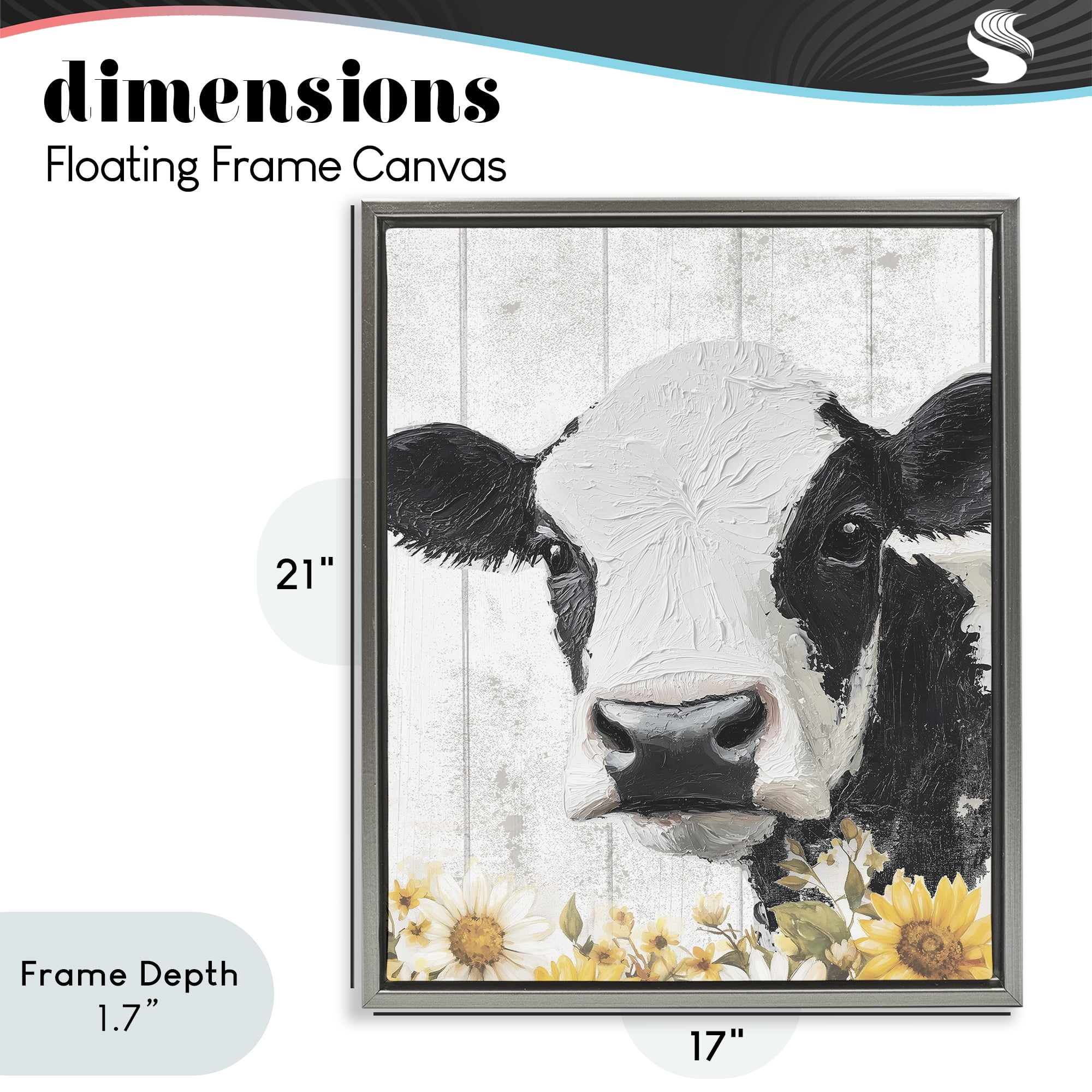 Stupell Industries Cow and Sunflowers Gray Framed Floater Canvas Wall Art, design by Christine Simpson Art