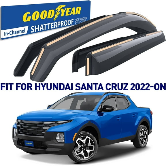 Goodyear Shatterproof in-Channel Window Deflectors for Hyundai Santa Cruz 2022-2025, Rain Guards, Window Visors for Cars, Vent Deflector, Car Accessories, 4 pcs - GY008454