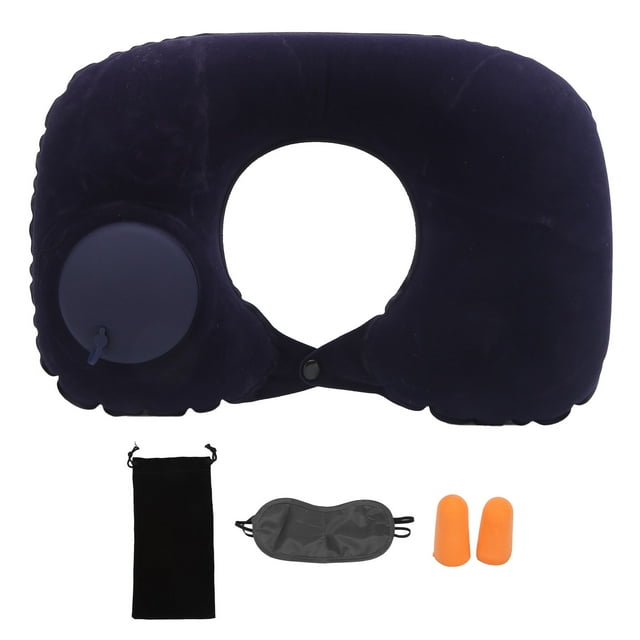 Almohada en forma de U, cojín inflable suave para reposacabezas, protección cervical para coche, oficina, avión (azul marino) Jadeshay A
