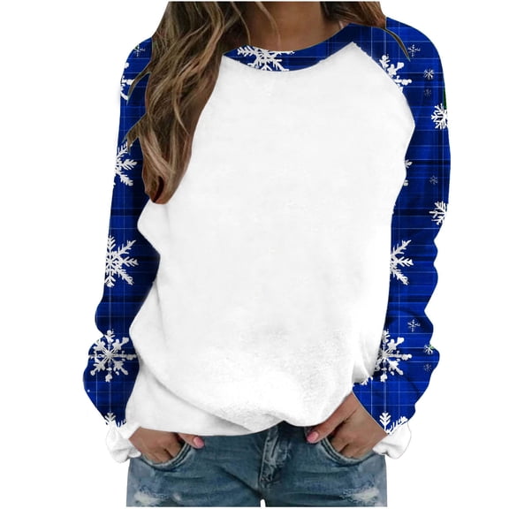 qucoqpe Womens Christmas Sweatshirts Casual Loose Long Sleeve Shirts Fall Winter Fashion Cute Snowflakes Tops