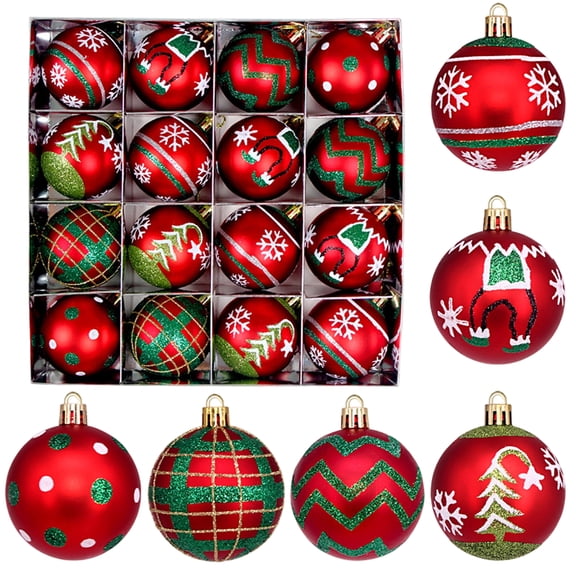 16PCS Christmas Balls Ornaments Set, Christmas Decorations Indoor, 2.36" Christmas Ornaments for Tree Glittering Hanging Christmas Tree Decorations Red Green Christmas Ornaments Balls for Xmas Party