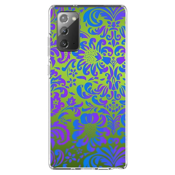 DistinctInk Clear Shockproof Hybrid Case for Galaxy Note 20 ULTRA (6.9" Screen) - TPU Bumper, Acrylic Back, Tempered Glass Screen Protector - Green Purple Blue Floral Pattern