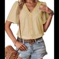 thumbnail image 2 of Blusas Informales de Negocios para Mujer, Blusas Elegantes de Trabajo, Atuendo de Verano, Moda 2025, Camiseta de Corta con Cuello en V, Amarillo, Talla S, 2 of 10