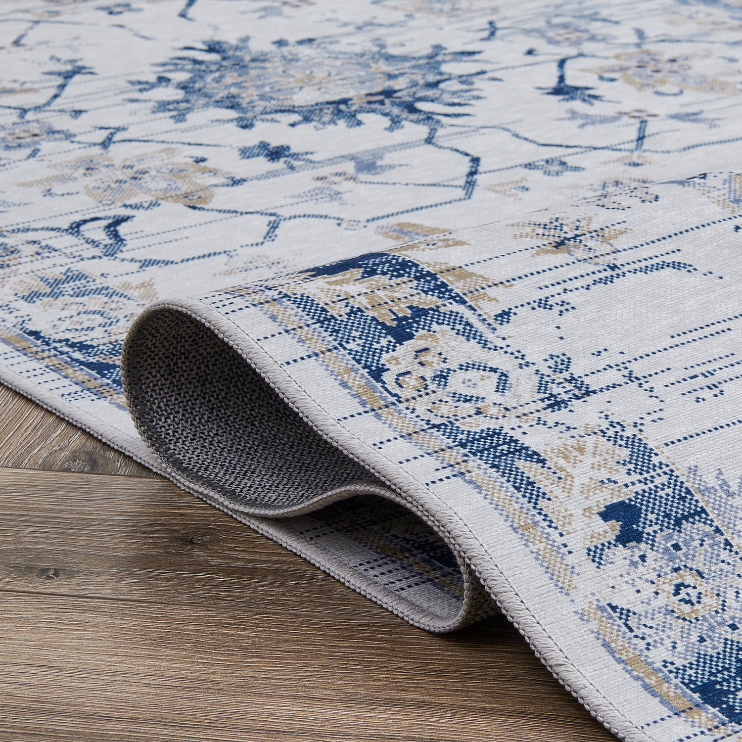 Rug King Kitchen Runner Rug Vintage 2x6 Navy Foldable Persian Floral Print Carpet Non Slip Rug for Entryway Living Room Bedroom Bathroom Kitchen