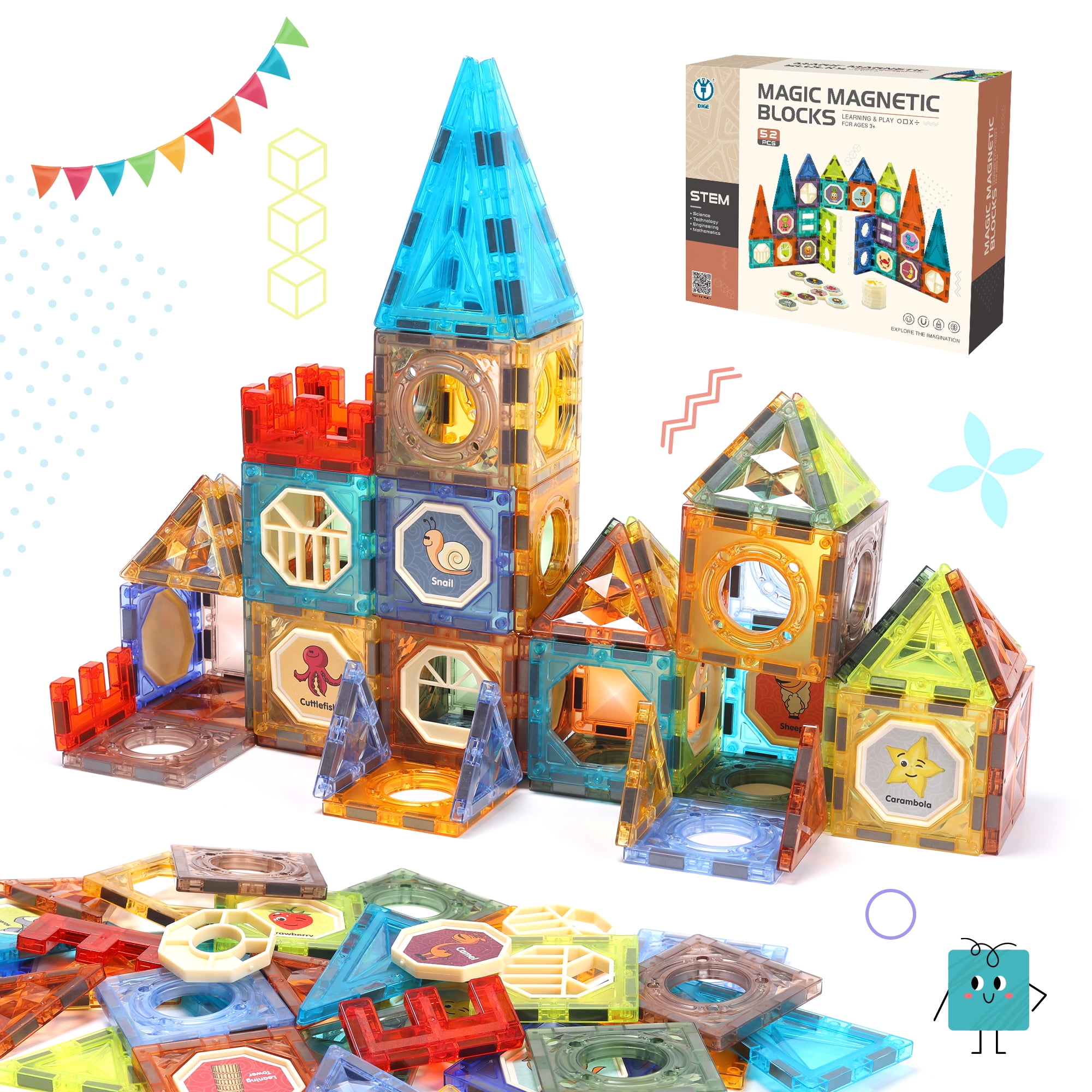 Jasonwell 65pcs Science Kit Builders Magnetic Tiles Learning Patterns Blocks for Kids Walmart