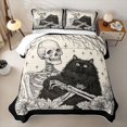 thumbnail image 2 of Manfei Spooky Skeleton Art Quilt Full, Halloween Black Cat Full Bedspread Sets, Black Cream, 3-Piece, 1 Coverlet and 2 Pillowcases, 2 of 7