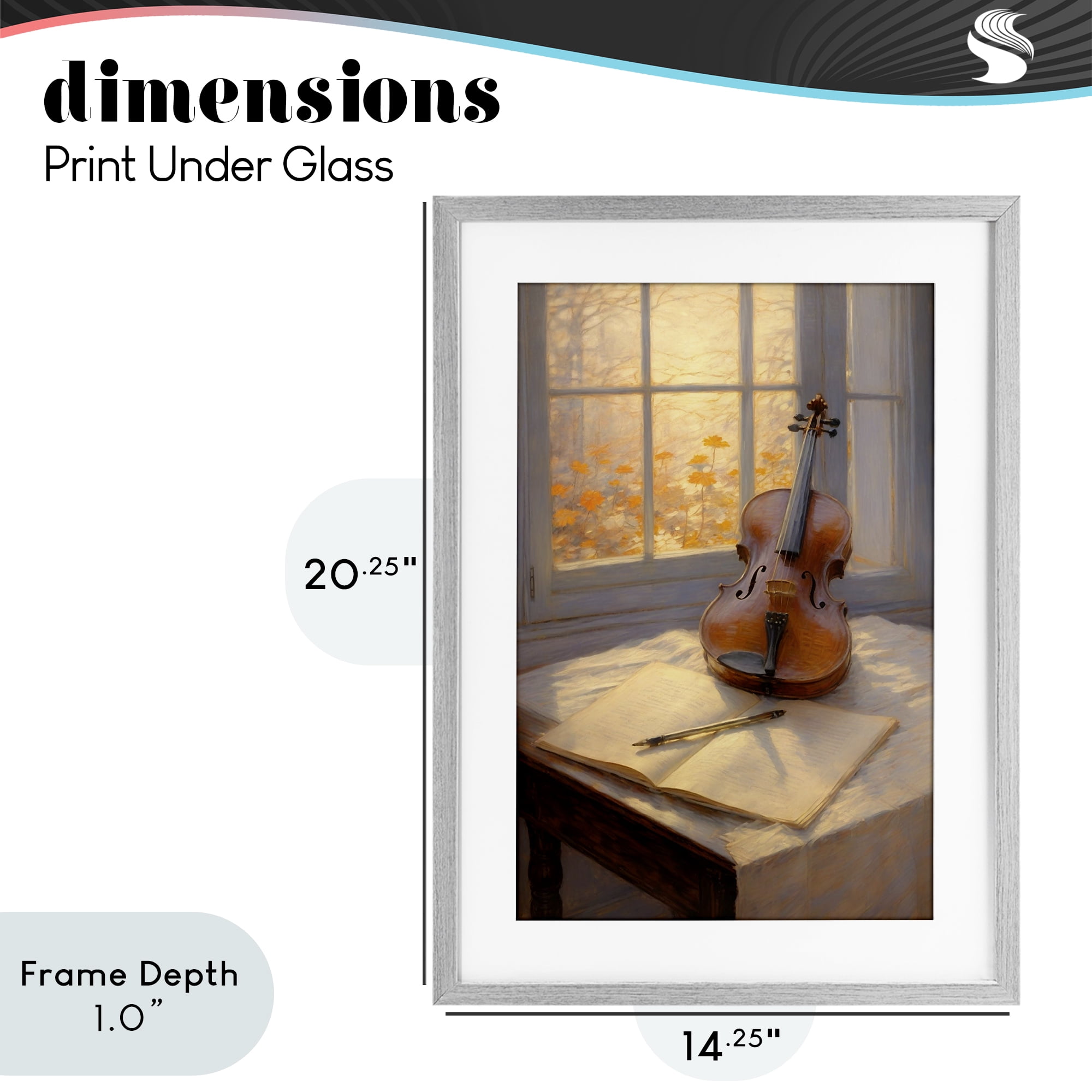 Stupell Industries Autumn Sunlit Violin Gray Framed Print Under Glass, design by Angie Hawke