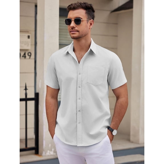COOFANDY Mens Button Up Short Sleeve Shirts Regular Fit Business Casual Shirts Summer Fitted Dress Shirts