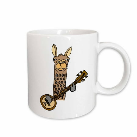 

3dRose Funny Cool Llama Playing the Banjo Cartoon - Ceramic Mug 15-ounce