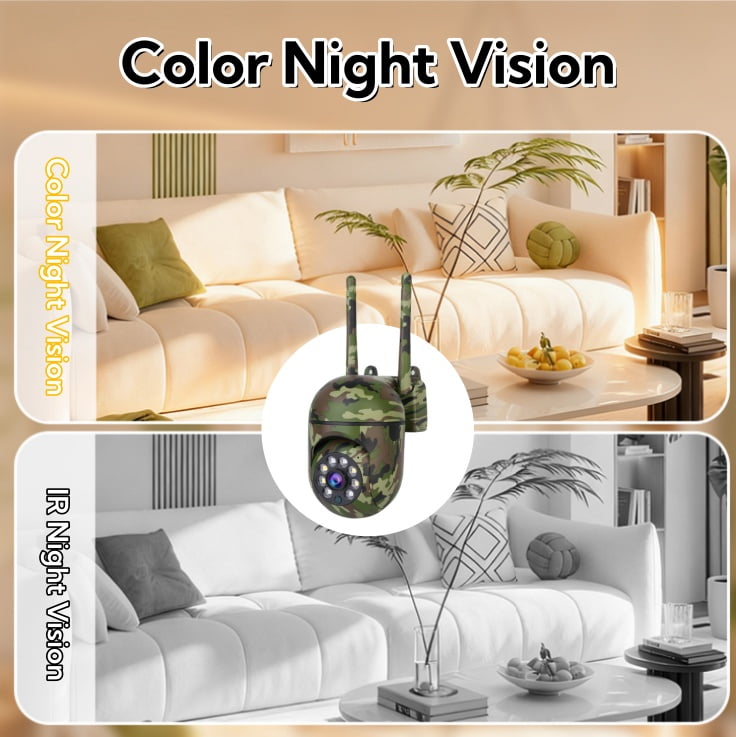 Outdoor Camouflage PTZ Security Camera, 1080P Full-Color Night Vision, Dual Antenna 2.4G WiFi, Motion Detection, Two-Way Audio, Waterproof Surveillance Camera.