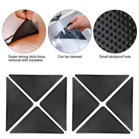 Rug Grippers for Hardwood Floors, Carpet Gripper for Area Rugs Double Sided Anti Curling Non-Slip Washable and Reusable Pads for Tile Floors, Carpets, Floor Mats, Wall, Black 8