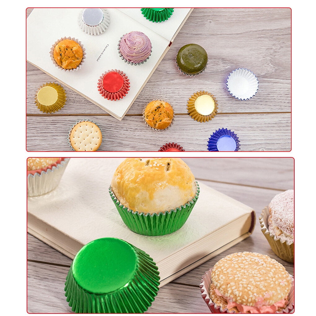 100Pcs Aluminum Foil Cupcake Liners,5 Colors Muffin Metallic Baking Cupcake  Cups