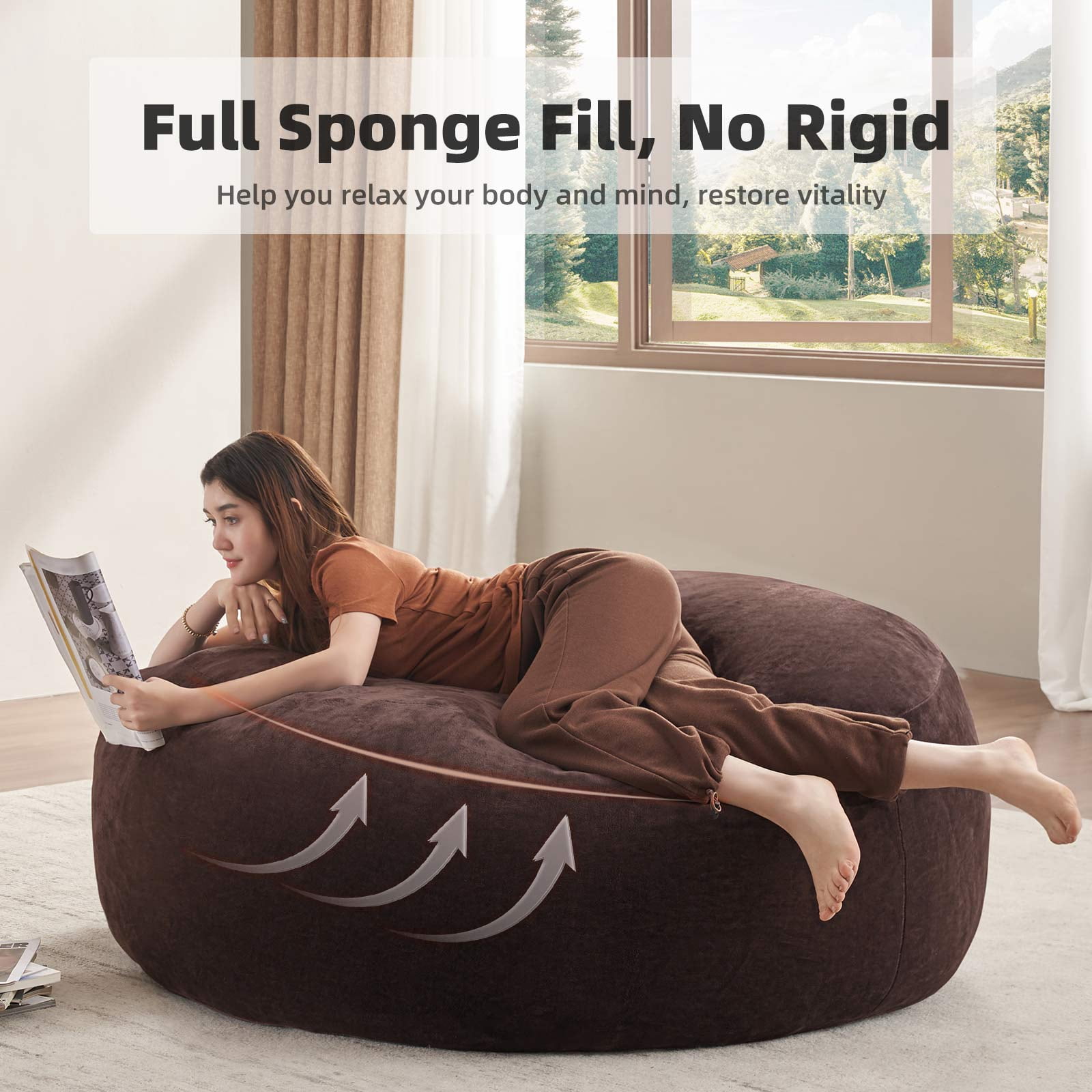 zyoiszvq Adult Bean Bag Chair Extra Large,Huge Bean Bag Chairs with Removable Flannel Cover,6ft,Brown