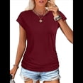 thumbnail image 2 of Camiseta de Corta con Cuello Redondo y Fruncido para Mujer, Color Rojo Vino, Talla S, 2 of 6