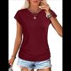 thumbnail image 2 of Camiseta de Corta con Cuello Redondo y Fruncido para Mujer, Color Rojo Vino, Talla S, 2 of 6