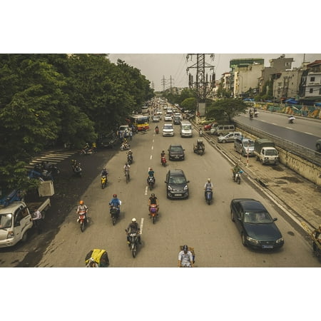 Canvas Print City Bikes Busy Cars Traffic Vietnam Road Hanoi Stretched Canvas 10 x