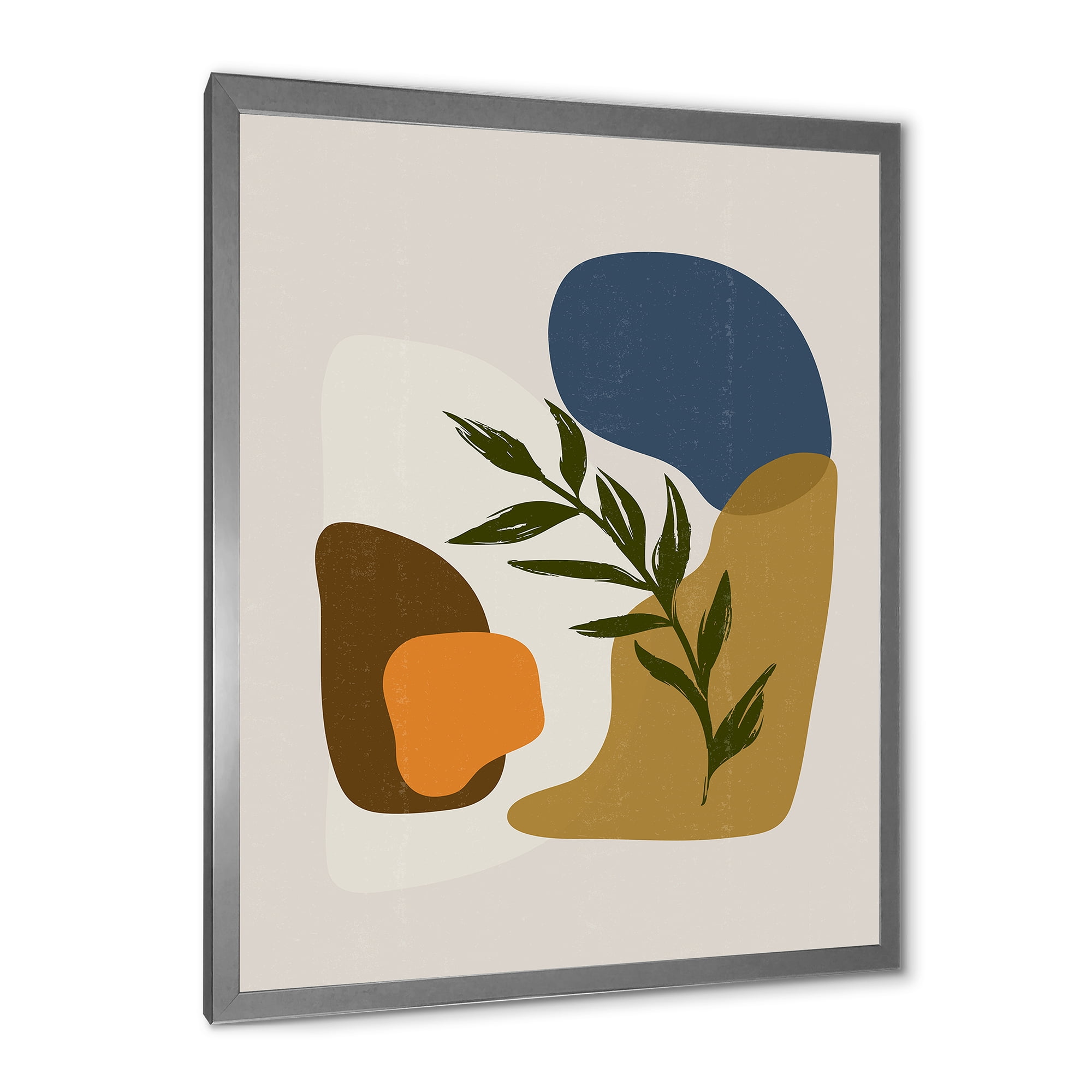Designart 'Green Leaf With Botanical Minimalist Shapes' Modern Framed Art Print
