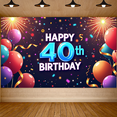 thumbnail image 3 of LUUFILx Happy 40th Birthday Banner Colorful Backdrop Party Supplies Background with Balloons Sparkle for Celebration Photography Props Decorations, 3 of 7