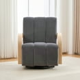 thumbnail image 2 of Newest 360° Swivel Accent Chair with Solid Wood Armrests, Channel Tufted PU Lounge Chair & Sinuous Spring,Charcoal, 2 of 10