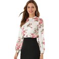 thumbnail image 1 of Blusa de gasa con cuello con volantes y estampado floral elegante de manga larga para mujer blanco XL, 1 of 6
