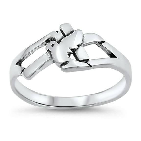 Cross Dove Jesus Savior Christian Love Ring .925 Sterling Silver Band Jewelry Female Male Size 6