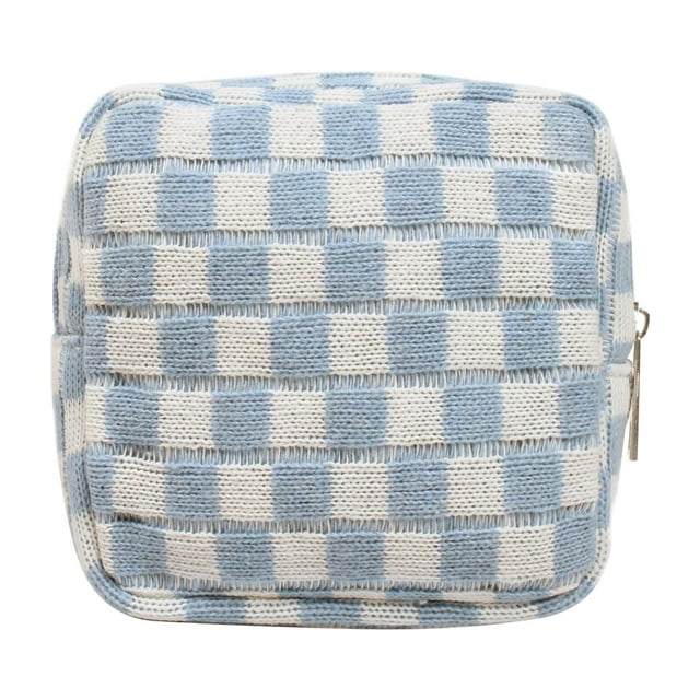 Knit Coin Purse Checkerboard Portable Large Capacity Storage Bag Monthly Handbag Lipstick Storage Makeup Bag