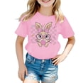 thumbnail image 2 of XDZJLR T-Shirt pour Filles Tout-Petits Imprimé Lapin de Pâques Col Rond Manches Courtes Mode Décontractée Vêtements Rose 3-4 Ans, 2 of 3