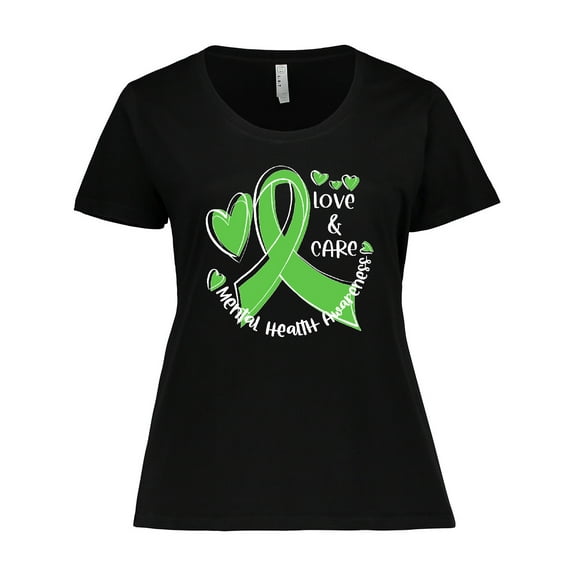 Inktastic Love and Care Mental Health Awareness Green Ribbon Women's Plus Size T-Shirt