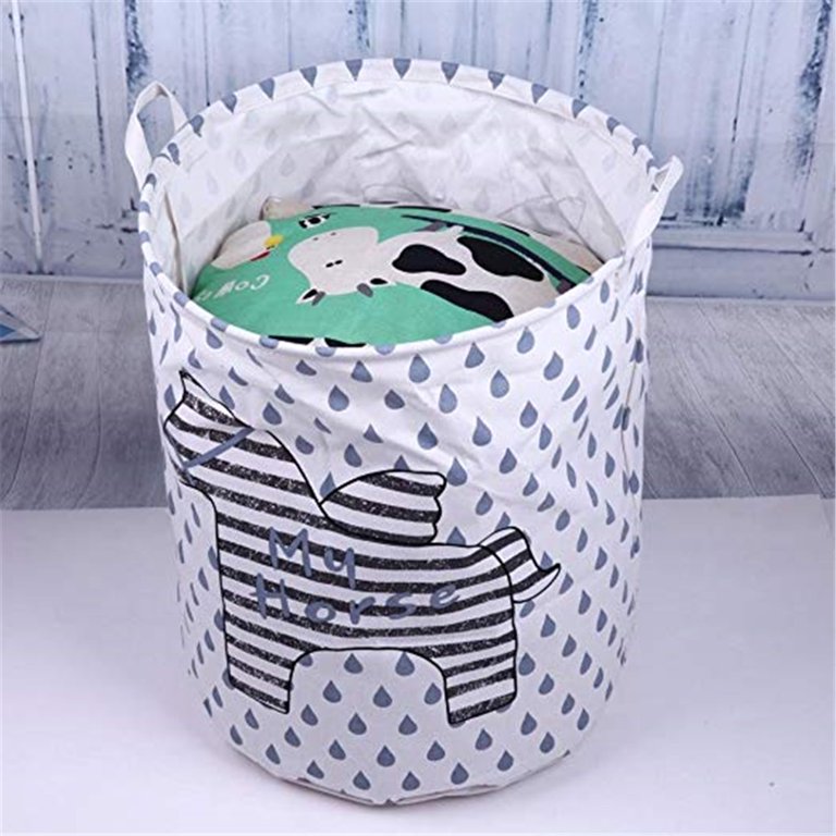 ALVABABY Collapsible Storage basket with Durable Handle, Round Cotton Linen Waterproof  Storage Bin (SN-Y02)