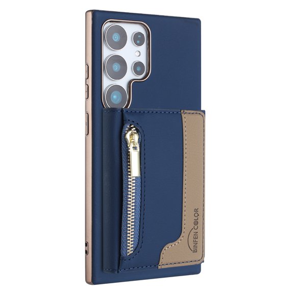 2 in 1 Detachable PU Leather Zipper Wallet Case Compatible with Samsung Galaxy S24 Ultra, RFID Blocking Magnetic Shockproof Protective Phone Cover Stand Card Holder, for Galaxy S24 Ultra, Darkblue