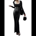 thumbnail image 1 of Vestido de Larga con Cuello Cuadrado para Mujer, Ajustado, Acanalado, Suave y Cómodo Negro M, 1 of 10