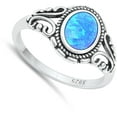 thumbnail image 4 of CHOOSE YOUR COLOR Bali Oval Blue Simulated Opal Ring .925 Sterling Silver Band CZ Female Size 5, 4 of 4