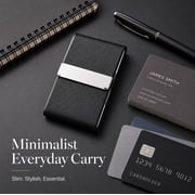 PU Leather Business Card Holder Case, Slim Metal Pocket Card Holder with Magnetic Closure, TIKA
