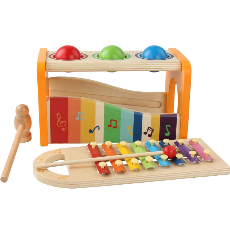 Pound & Tap Bench with Slide Out Xylophone Wooden Musical Pounding Toy 