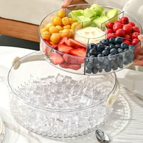 JGJJUGN Five Compartment Fruit Tray with Handle, Portable Circular Snack Box, Fresh-Keeping Container for Picnicking and Camping
