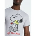 thumbnail image 4 of Snoopy Men's and Big Men's All You Need Valentine's Day Graphic Tee, Sizes S-3XL, 4 of 5