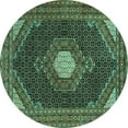 thumbnail image 1 of Ahgly Company Indoor Round Medallion Turquoise Blue Traditional Area Rugs, 7' Round, 1 of 4
