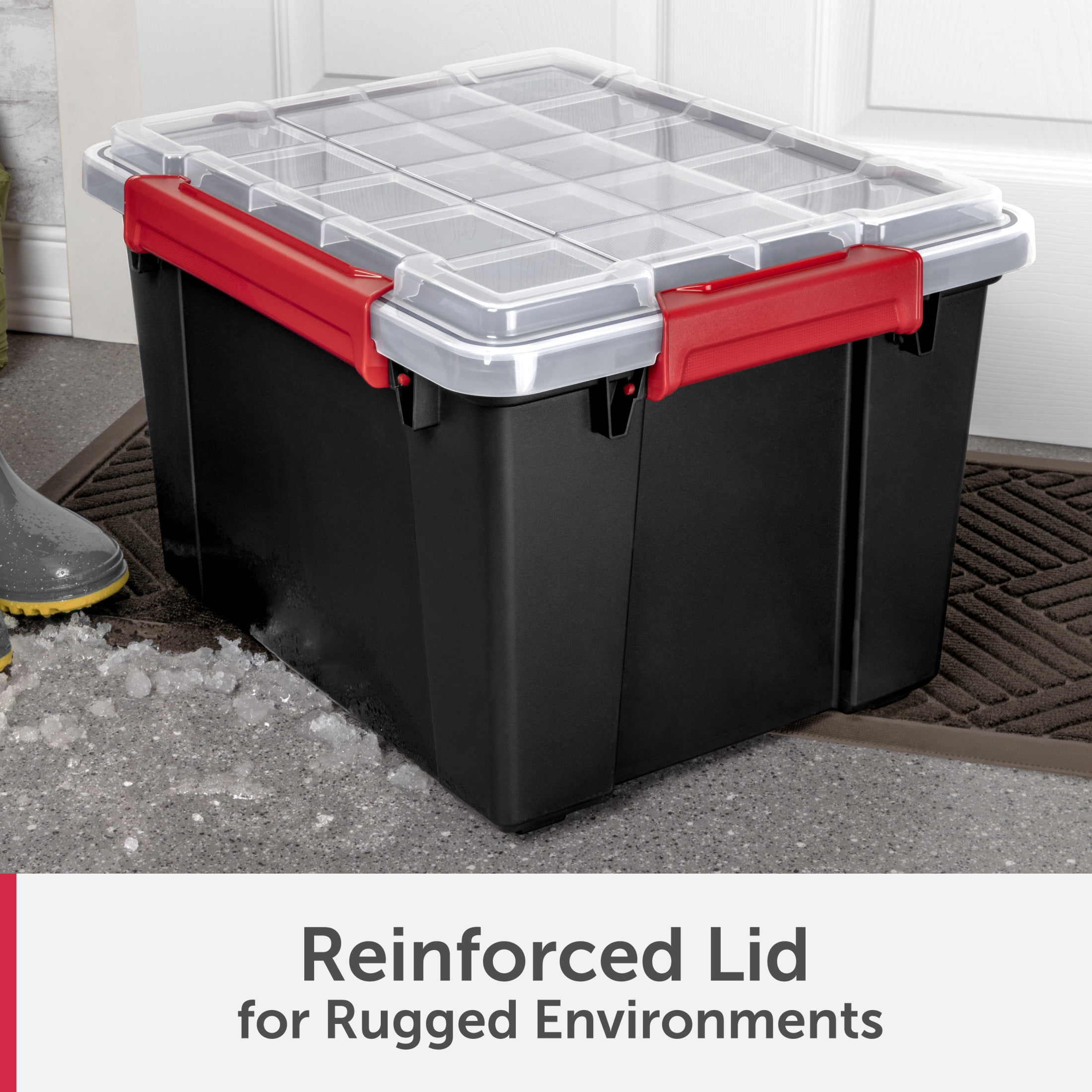 Sterilite Gasket Tote, 8.5 Gallon IP68 WaterProof Plastic Storage Bin with Lid, Gasket Seal and Durable Latches, Black