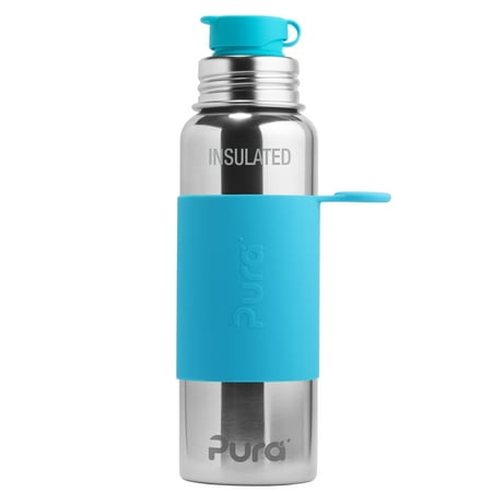 Pura Sport Vacuum Insulated 22 OZ / 650 ML Stainless Steel Water Bottle with Silicone Sport Flip Cap & Sleeve (Plastic Free, NonToxic Certified, BPA