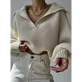 thumbnail image 4 of Women Long Sleeve Sweaters Oversized Stretch Fitted Pullover Sweater Ribbed Solid Color Knit Jumper Tops  S, 4 of 6