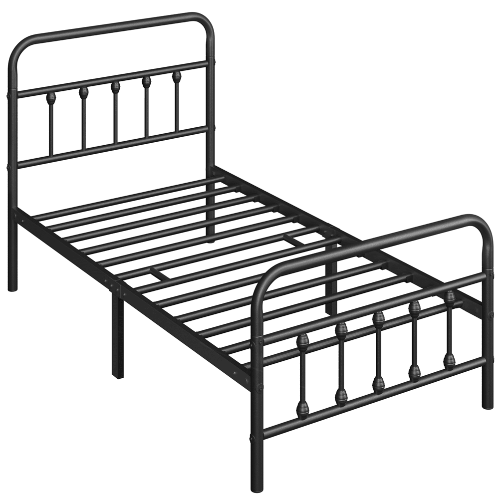 Alden Design Metal Platform Bed Frame with High Headboard, All Ages, Twin XL, Black