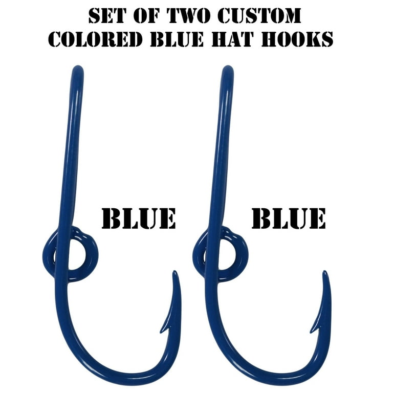 Custom Colored Eagle Claw Blue Hat Fish Hooks for Cap (Set of Two